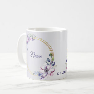 Akvarell Blommig Geometrisk Guld Lila Bröllop Kaffemugg