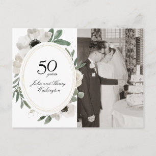 Akvarell Blommig Guld Foto 50-årsjubileum Vykort