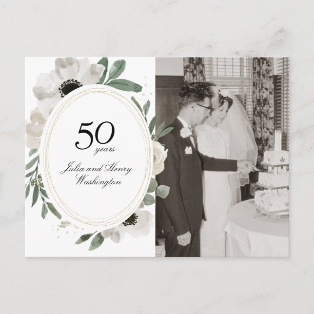 Akvarell Blommig Guld Foto 50-årsjubileum Vykort (Framsida)