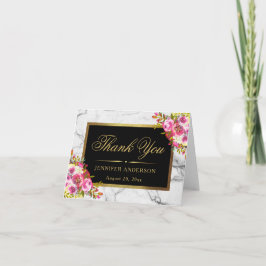 Akvarell Blommig Guld Ram Marmor Tacksamhetskort Tack Kort