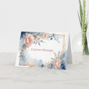 Akvarell Blommig Guld Ram Personlig Elegant Kort
