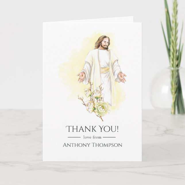 Akvarell Blommig Jesus Dop eller Dop Tack Kort (Framsida)