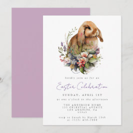 Akvarell Blommig Kanin Påsk Inbjudningar