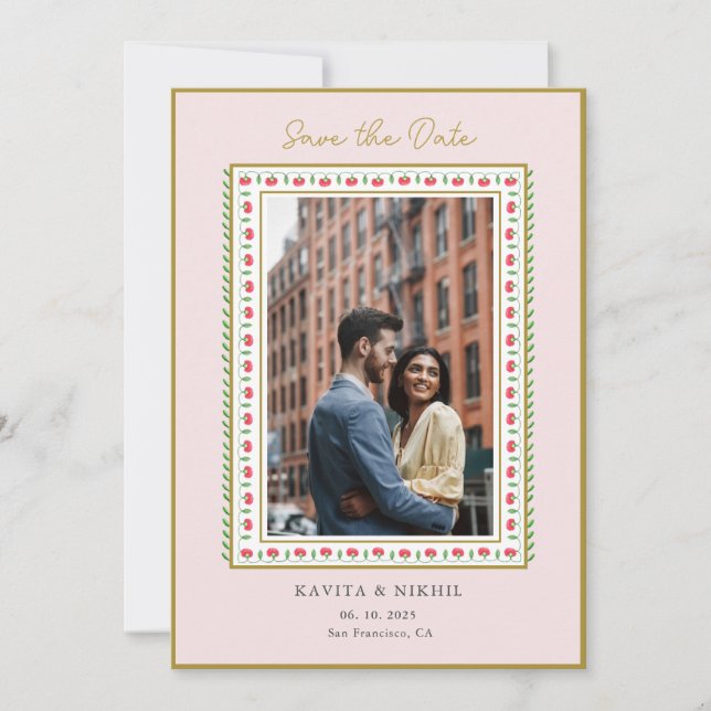 Akvarell blommig kant Foto Spara datumet (Framsida)