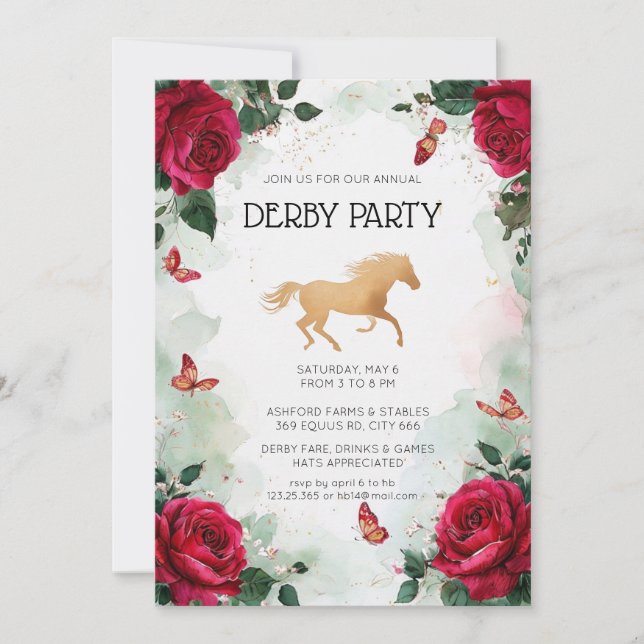 Akvarell Blommig Kentucky Derby Festinladan Inbjudningar (Framsida)