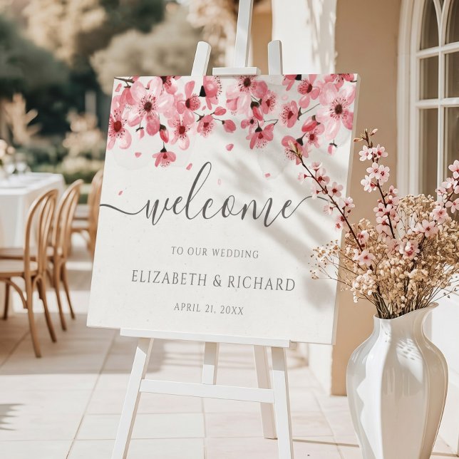 Akvarell Blommig Körsbärsblom Wedding Välkommen Poster (Skapare uppladdad)