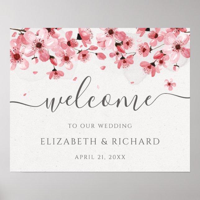 Akvarell Blommig Körsbärsblom Wedding Välkommen Poster (Framsidan)