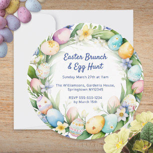 Akvarell Blommig Krans Påskbrunch & Äggsökning Inbjudningar