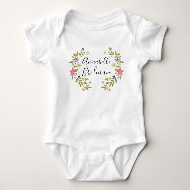 Akvarell Blommig Krans T Shirt (Framsida)