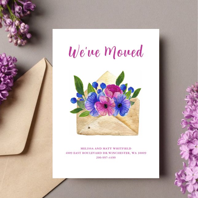 Akvarell Blommig Kuvert Vi Har Bytt Adress Meddelande (Skapare uppladdad)