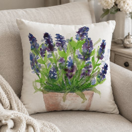 Akvarell Blommig Lavendel Kudde
