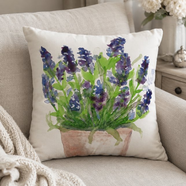 Akvarell Blommig Lavendel Kudde (Cozy Farmhouse Lavender Pillow)