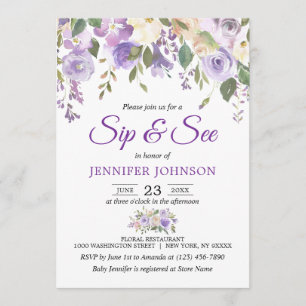 Akvarell Blommig Lavendel Lila Baby SIP & SEE Inbjudningar