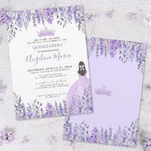 Akvarell Blommig Lila Quinceanera Inbjudan