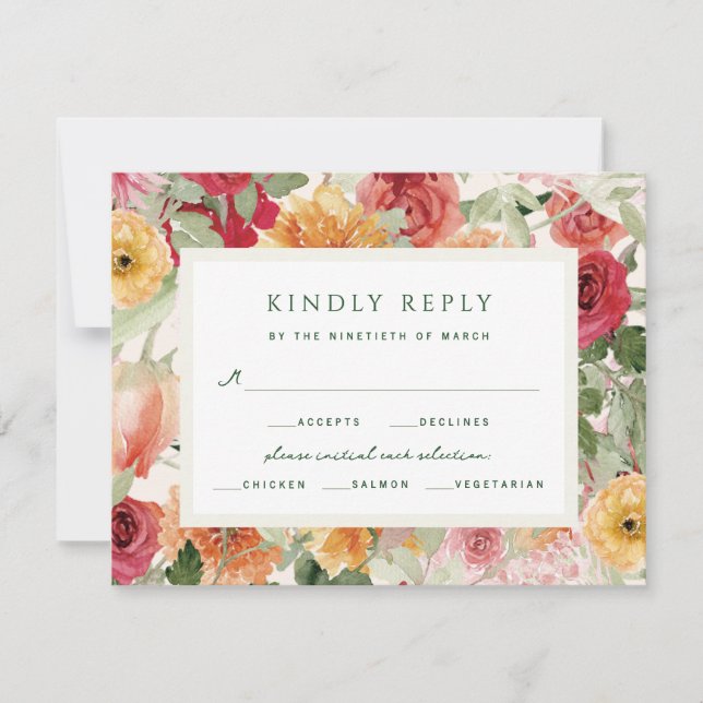 Akvarell Blommig Ljusgrön Trädgårdsbröllop OSA Kort (Framsida)