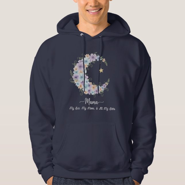 Akvarell Blommig Måne Mamma Hoodie (Framsida)