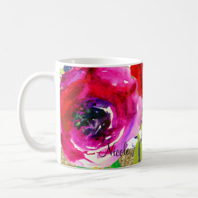 Akvarell Blommig Modern Djärv Ljusfärgad Kaffemugg (Vänster)