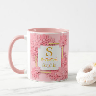 Akvarell Blommig Monogram I Anpassad Guldinitial Mugg