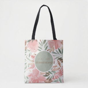 Akvarell Blommig Mönster Monogram Du Är Fantastisk Tygkasse