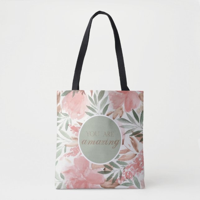 Akvarell Blommig Mönster Monogram Du Är Fantastisk Tygkasse (Framsida)