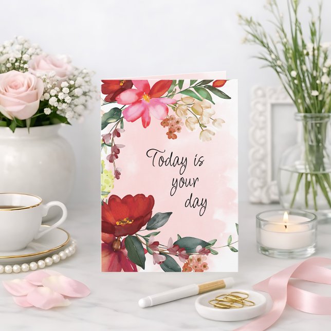 Akvarell Blommig Mors dag eller Födelsedag Anpassa Kort (Skapare uppladdad)
