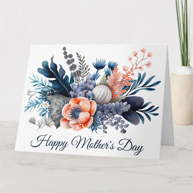 Akvarell Blommig Mors Dag Kort (Framsida)