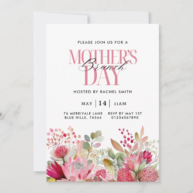Akvarell Blommig Morsdagsbrunch-inbjudan Inbjudningar (Framsida)