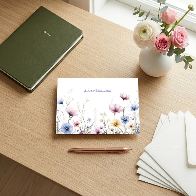Akvarell Blommig Nedre Kant Vilda Blommor Anteckningskort (Skapare uppladdad)