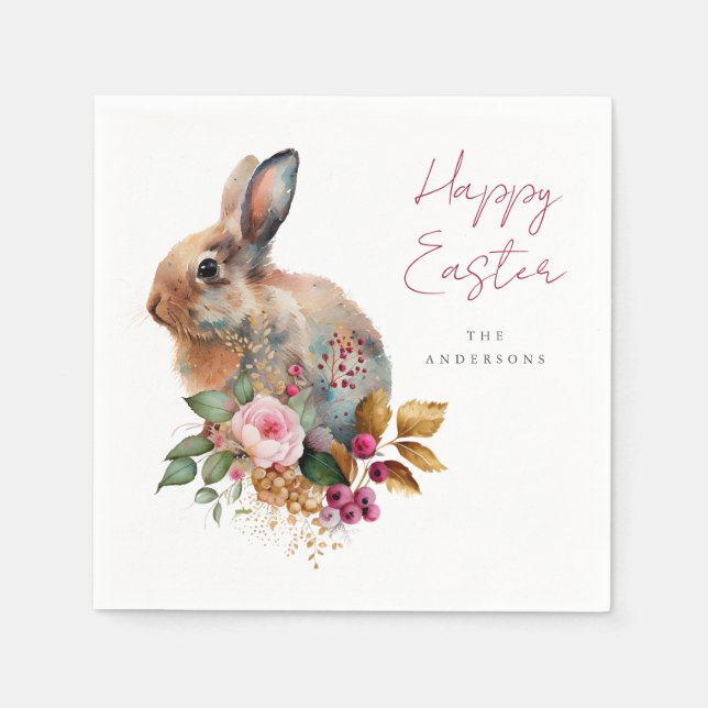 Akvarell Blommig Påsk Pappersservett (Framsidan)