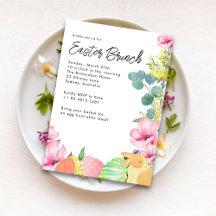 Akvarell Blommig Påskägg Kanin Påskbrunch 