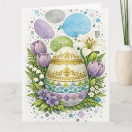 Akvarell Blommig Påskägg Kort