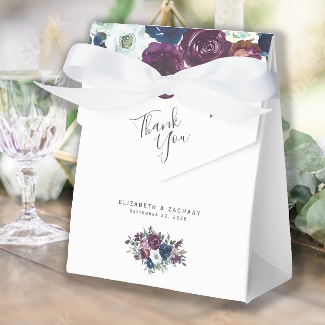 Akvarell Blommig Plommon Marinblå Bröllop Presentaskar (Skapare uppladdad)