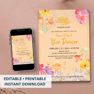 Akvarell Blommig Ramadan Kareem Iftar Middag Inbjudningar