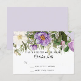Akvarell Blommig Ros Peony Lövverk Lavendel RSVP Inbjudningar