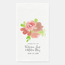 Akvarell Blommig Rosa Beige Rosenskär Löv Bröllop