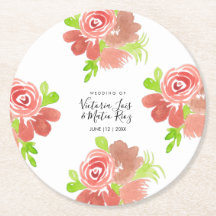 Akvarell Blommig Rosa Beige Rosenskär Löv Bröllop