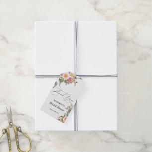Akvarell Blommig Rosa Grön Bröllopsdusch Presentetikett