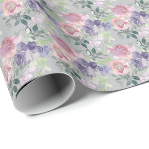 Akvarell Blommig Rosa Lavendel Lila Presentpapper