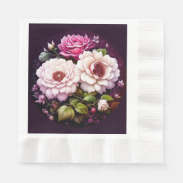 Akvarell Blommig Rosa och Lila Blommor Pappersservett