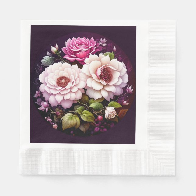 Akvarell Blommig Rosa och Lila Blommor Pappersservett (Framsidan)