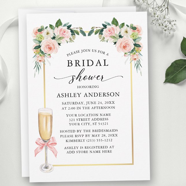 Akvarell Blommig Rosa Slinga Bröllopsdusch Inbjudningar (Customize to add text to back of card.)