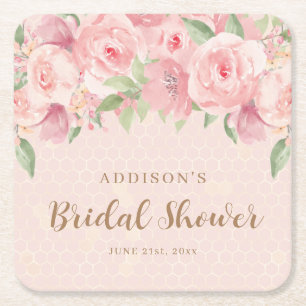 Akvarell Blommig Roséguld Bröllopsfest Underlägg Papper Kvadrat