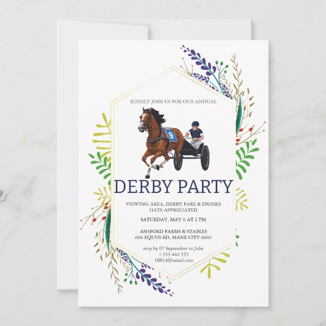 Akvarell Blommig Sele Löpning Derby Fest Inbjudan (Framsida)