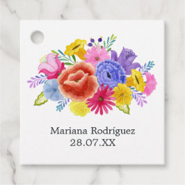Akvarell Blommig Spansk Fiesta Quinceañera Gåvor Etiketter
