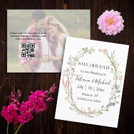 akvarell blommig spara datum ,qr-kod foto meddelande vykort