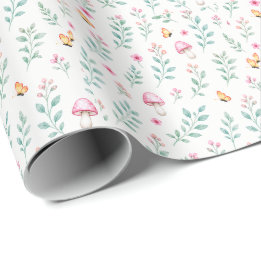 Akvarell Blommig Svamp Trädgårdsmönster Presentpapper