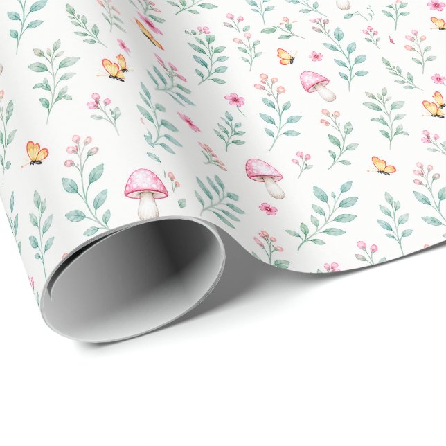 Akvarell Blommig Svamp Trädgårdsmönster Presentpapper (Rullad Hörn)
