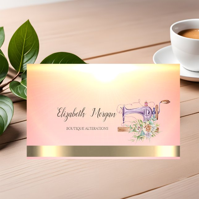 Akvarell Blommig Symaskin Guld Rand Visitkort (Skapare uppladdad)