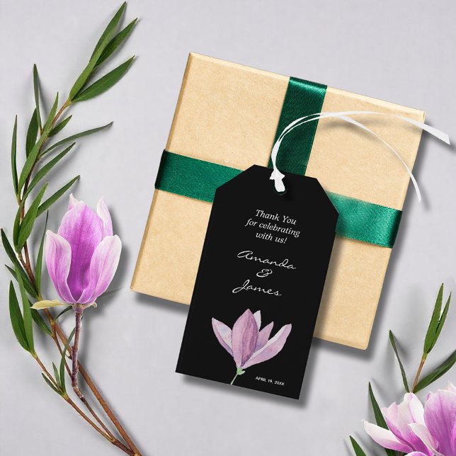 Akvarell Blommig Tack Presentetikett (Watercolor floral purple magnolia wedding thank you favor gift tags)