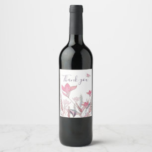 Akvarell Blommig Tacksamhet Vinetikett – Elegant Vinflaska Etikett